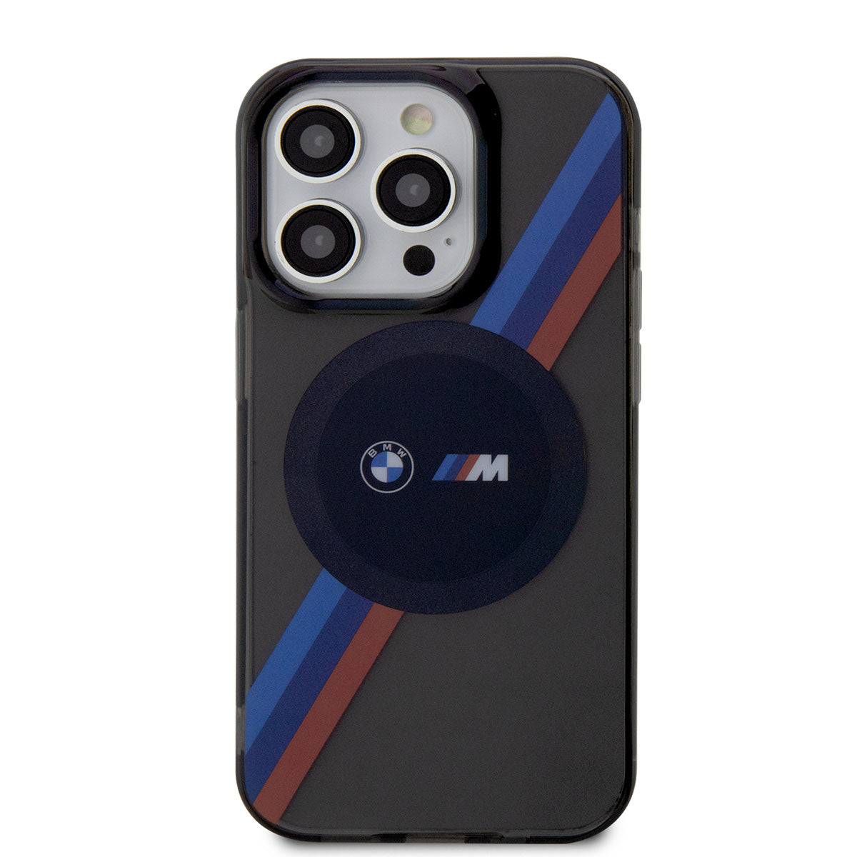 Apple iPhone 14 Pro Max Kılıf BMW M-safe Şarj Özellikli Transparan 3 Renkli Şerit Dizayn Kapak Gri