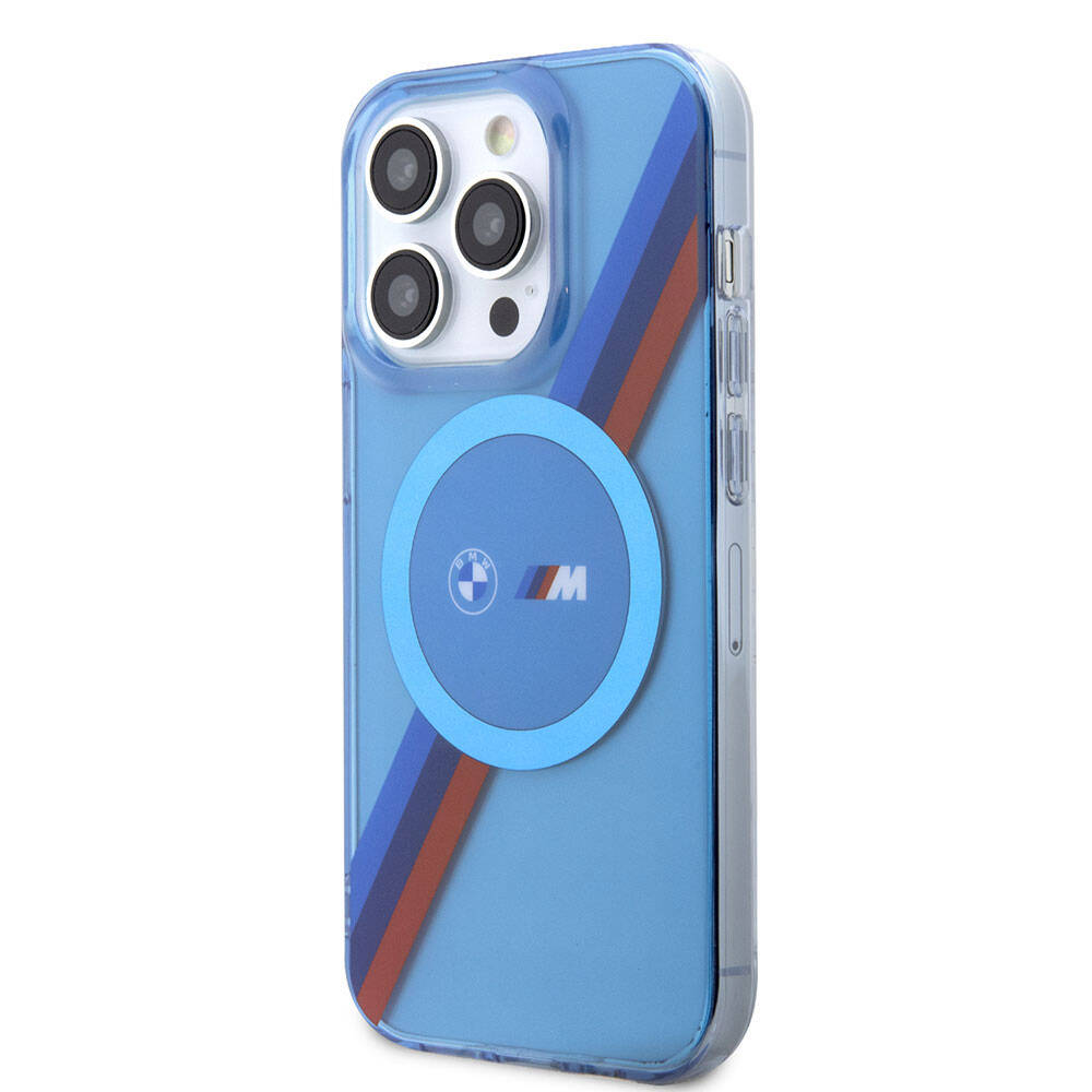 Apple iPhone 14 Pro Max Kılıf BMW M-safe Şarj Özellikli Transparan Tricolor Stripes Orjinal Lisanslı Kapak Mavi