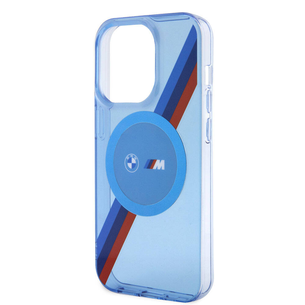 Apple iPhone 14 Pro Max Kılıf BMW M-safe Şarj Özellikli Transparan Tricolor Stripes Orjinal Lisanslı Kapak Mavi
