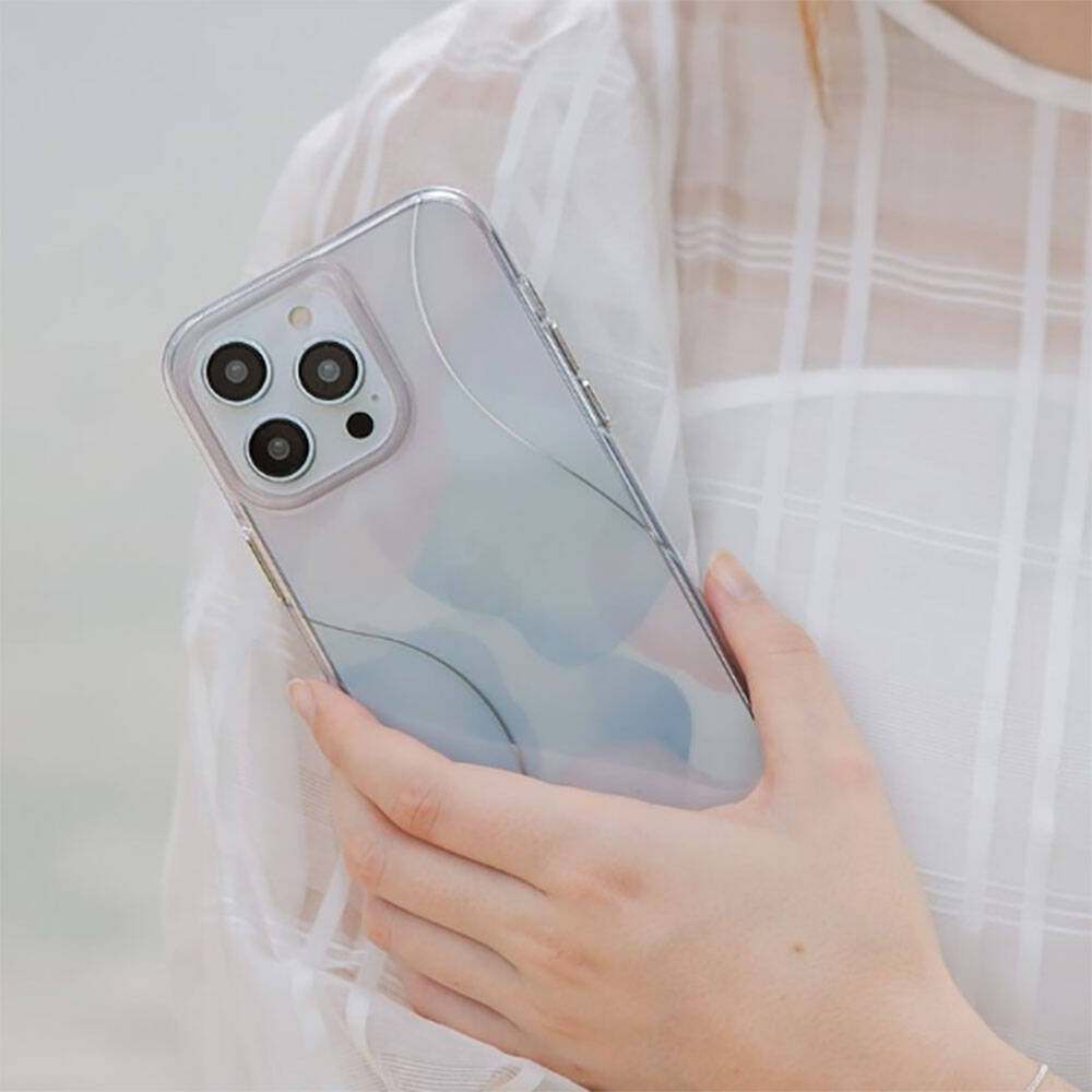 Apple iPhone 14 Pro Max Kılıf Dalgalı Çizgi Desenli Coehl Palette Kapak Mavi
