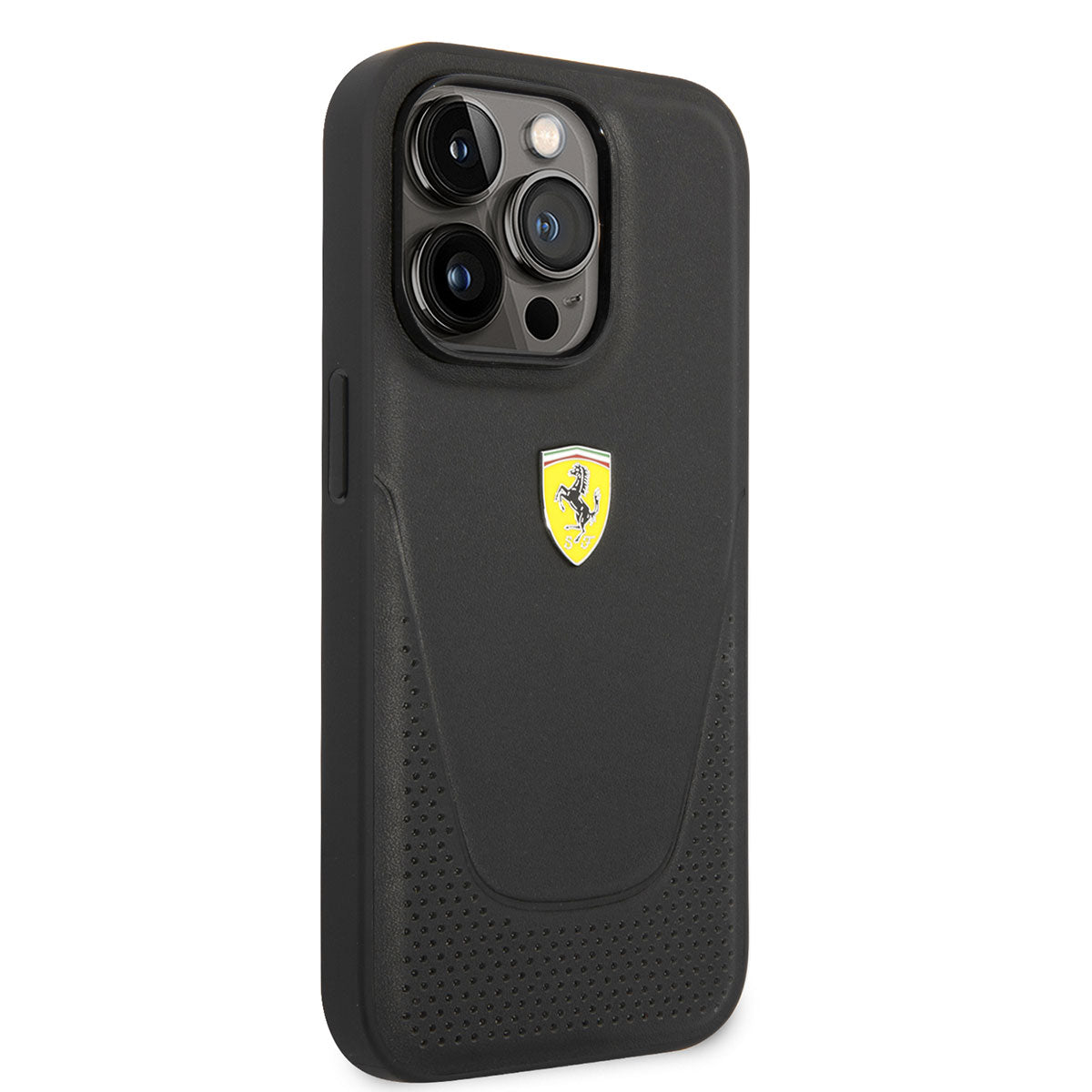Apple iPhone 14 Pro Max Kılıf Ferrari Deri Delikli Dizayn Kapak Siyah
