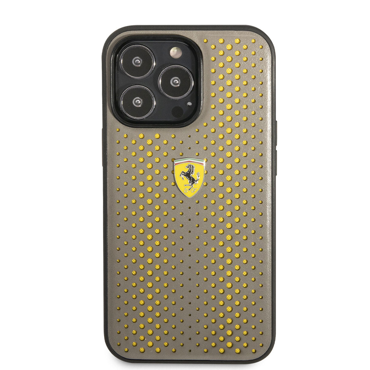 Apple iPhone 14 Pro Max Kılıf Ferrari Deri Sarı Noktalı Dizayn Kapak Sarı