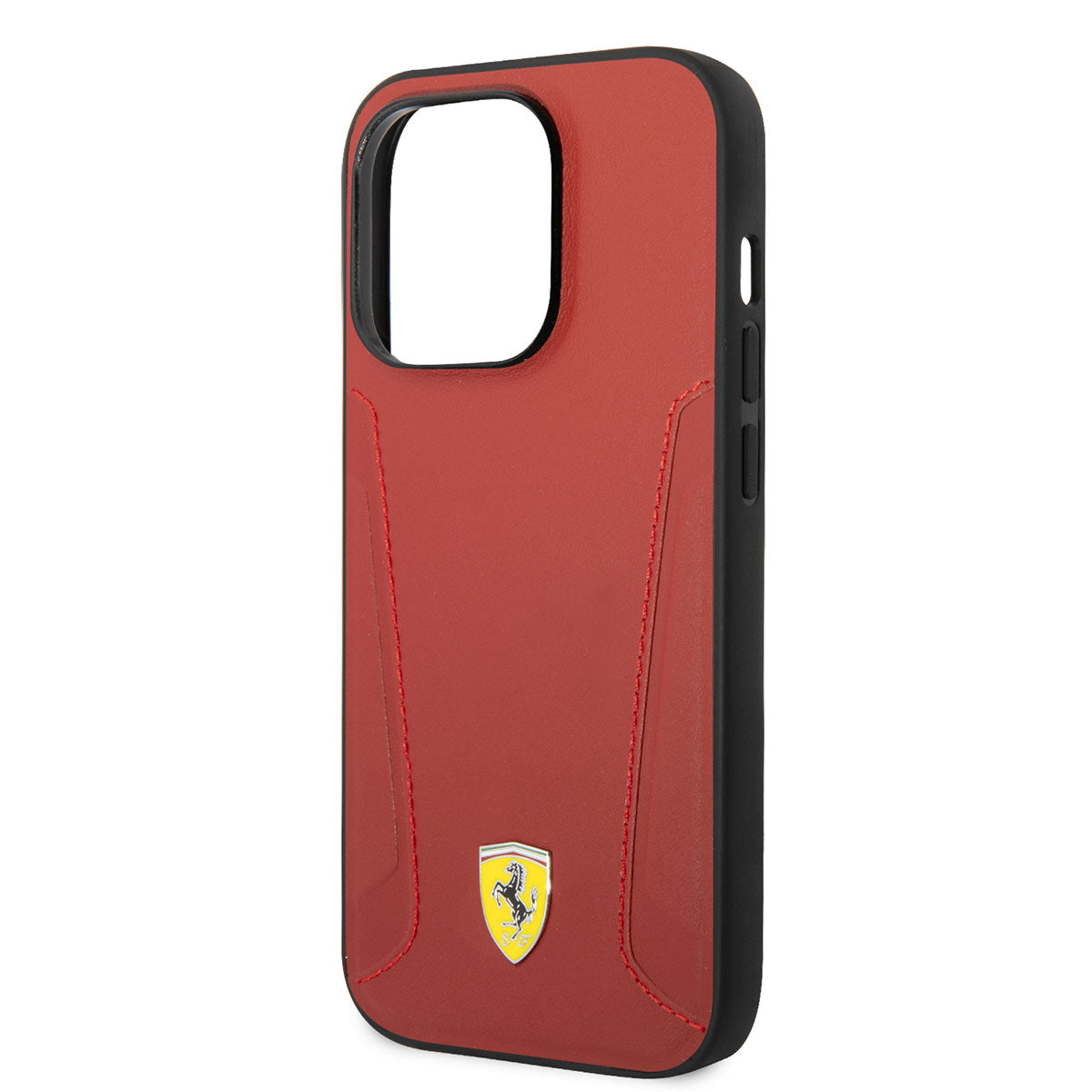 Apple iPhone 14 Pro Max Kılıf Ferrari M-safe Şarj Özellikli Deri Kenarları Damgalı Dizayn Kapak Kırmızı