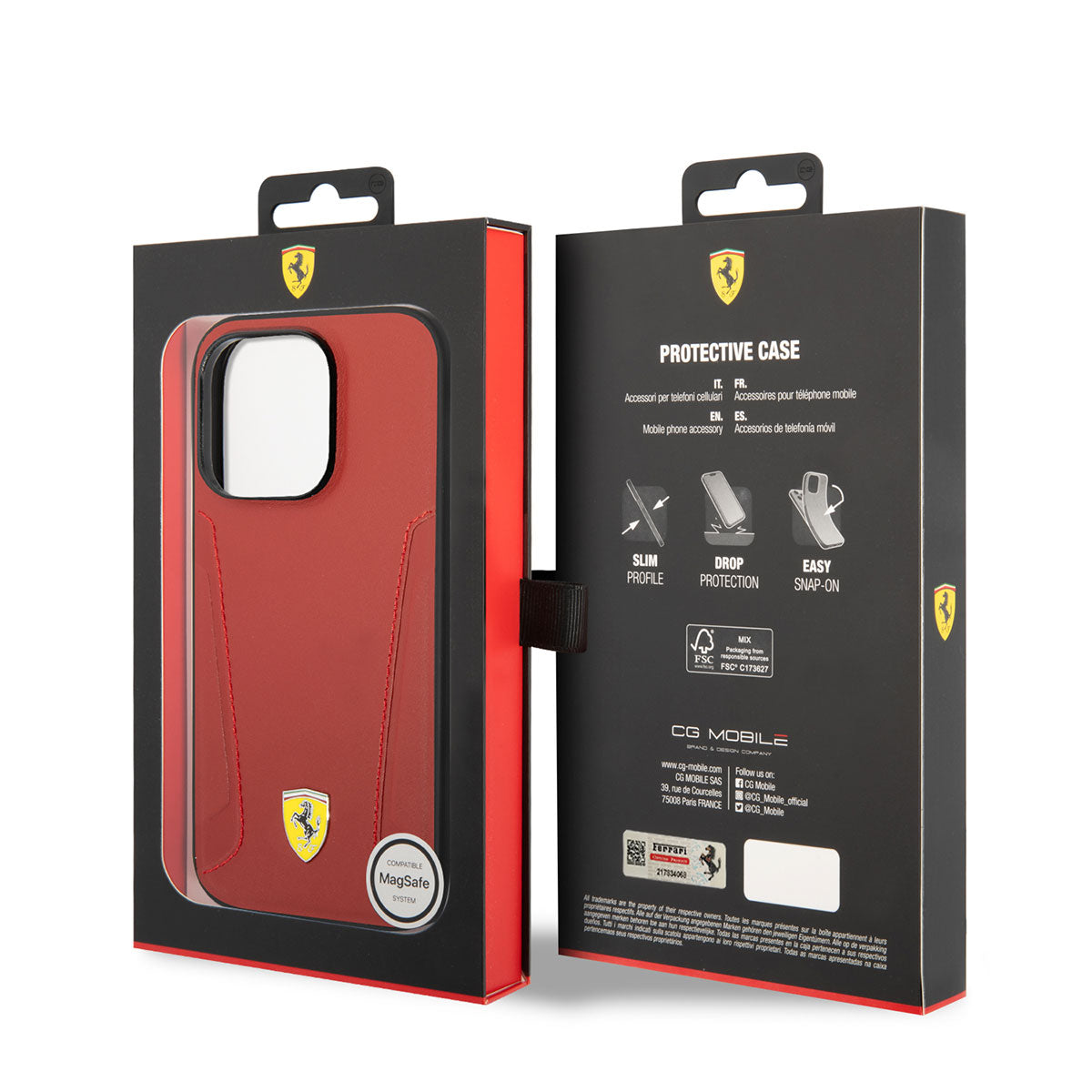 Apple iPhone 14 Pro Max Kılıf Ferrari M-safe Şarj Özellikli Deri Kenarları Damgalı Dizayn Kapak Siyah