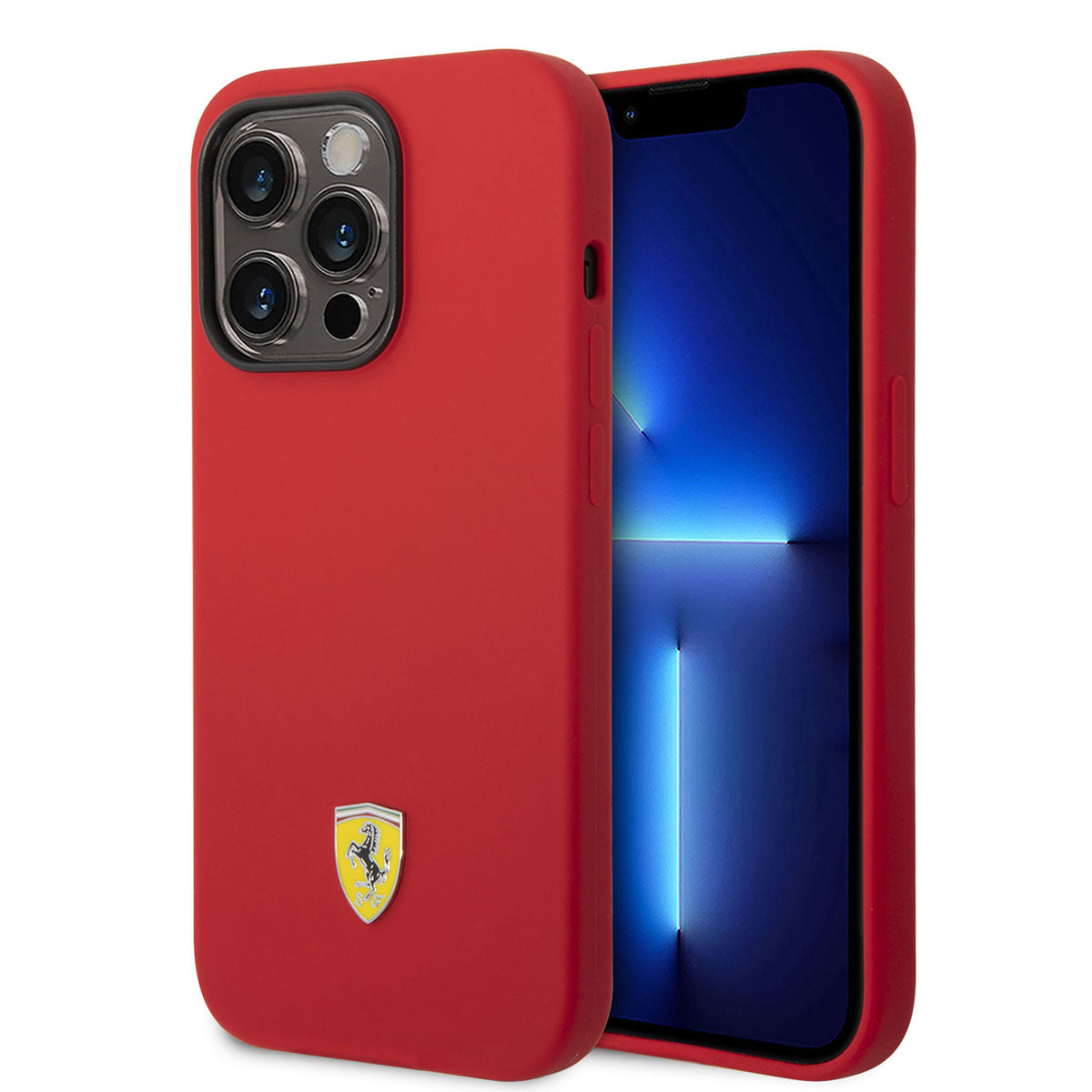 Apple iPhone 14 Pro Max Kılıf Ferrari M-safe Şarj Özellikli Silikon Metal Logo Dizayn Kapak Kırmızı