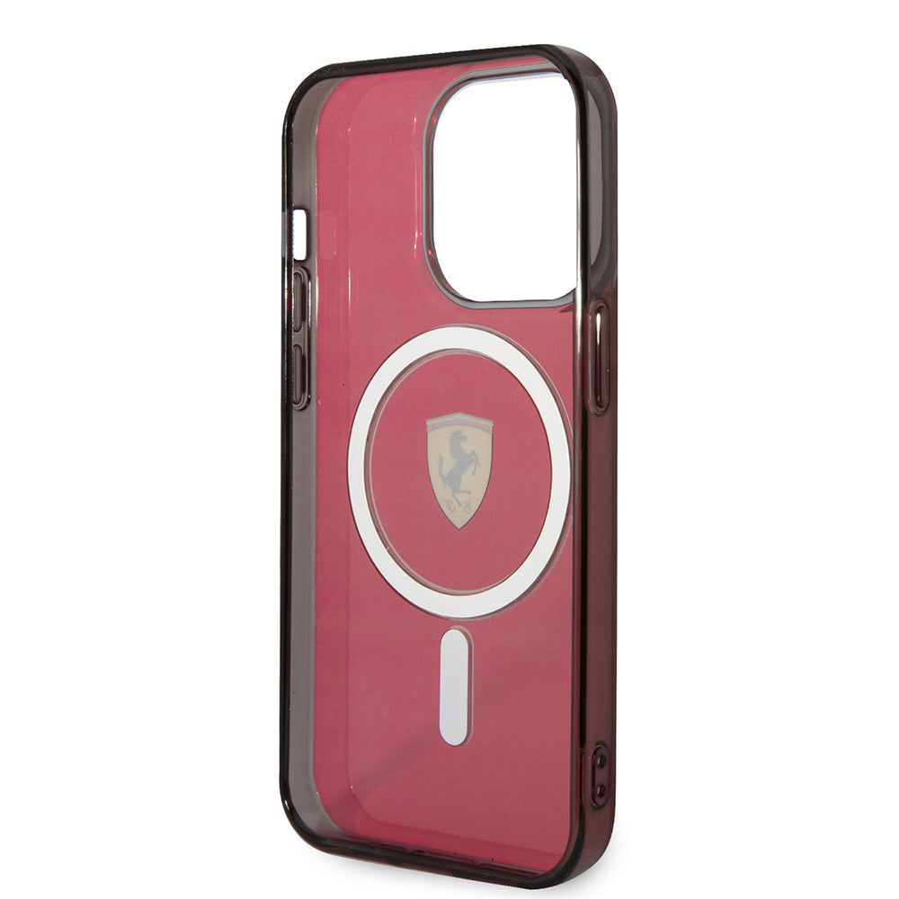 Apple iPhone 14 Pro Max Kılıf Ferrari M-safe Şarj Özellikli Yarı Transparan Dizayn Kapak Sarı
