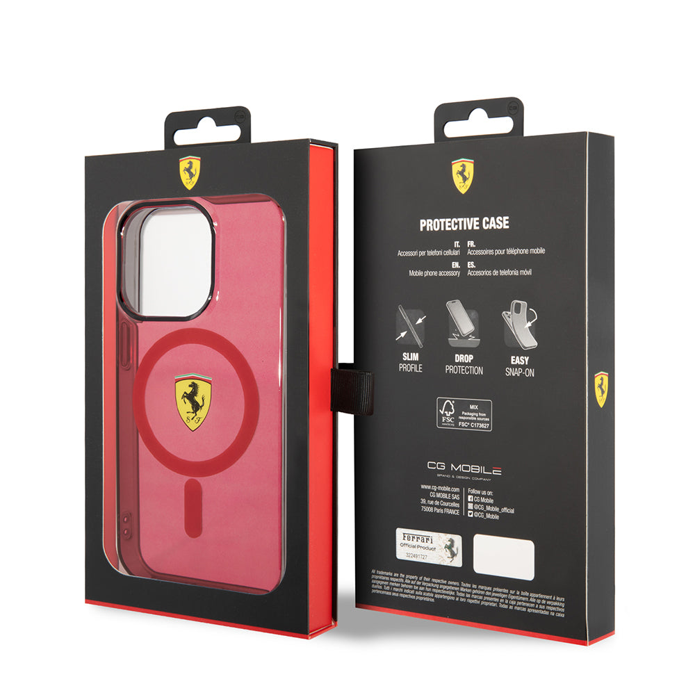 Apple iPhone 14 Pro Max Kılıf Ferrari M-safe Şarj Özellikli Yarı Transparan Dizayn Kapak Sarı