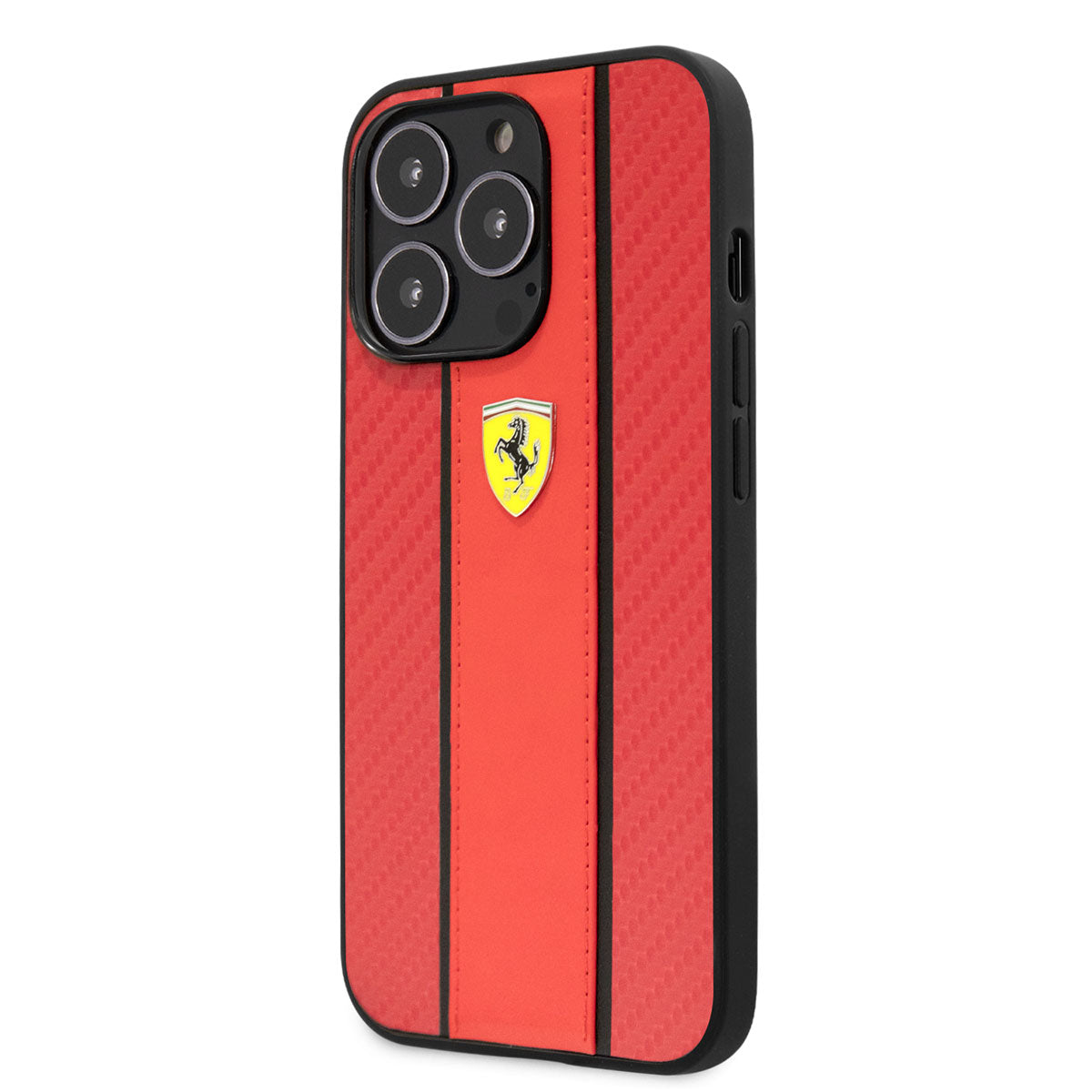 Apple iPhone 14 Pro Max Kılıf Ferrari PU Deri Ve Karbon Dizayn Kapak Kırmızı