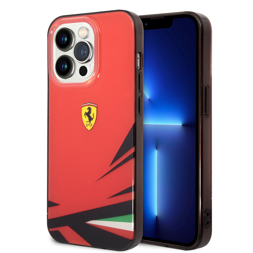 Apple iPhone 14 Pro Max Kılıf Ferrari Sarı İtalyan Bayrak Baskılı Dizayn Kapak Kırmızı