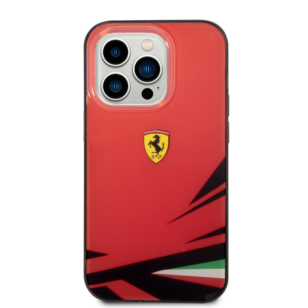 Apple iPhone 14 Pro Max Kılıf Ferrari Sarı İtalyan Bayrak Baskılı Dizayn Kapak Kırmızı