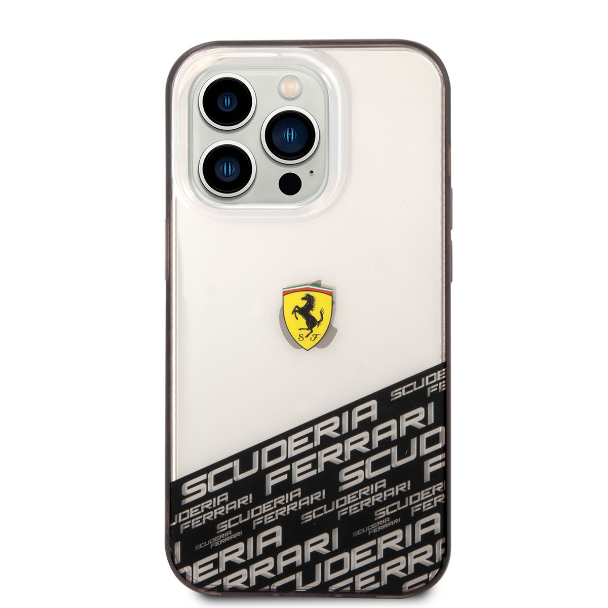 Apple iPhone 14 Pro Max Kılıf Ferrari Transparan Alt Kısım Baskılı Dizayn Kapak Gümüş