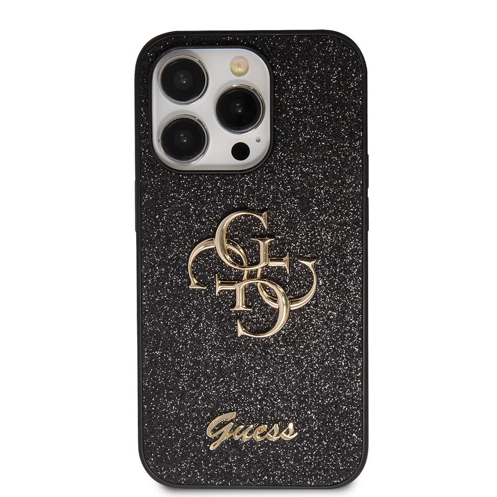Apple iPhone 14 Pro Max Kılıf Guess Orjinal Lisanslı 4G Büyük Metal Logolu Glitter Kapak Gold
