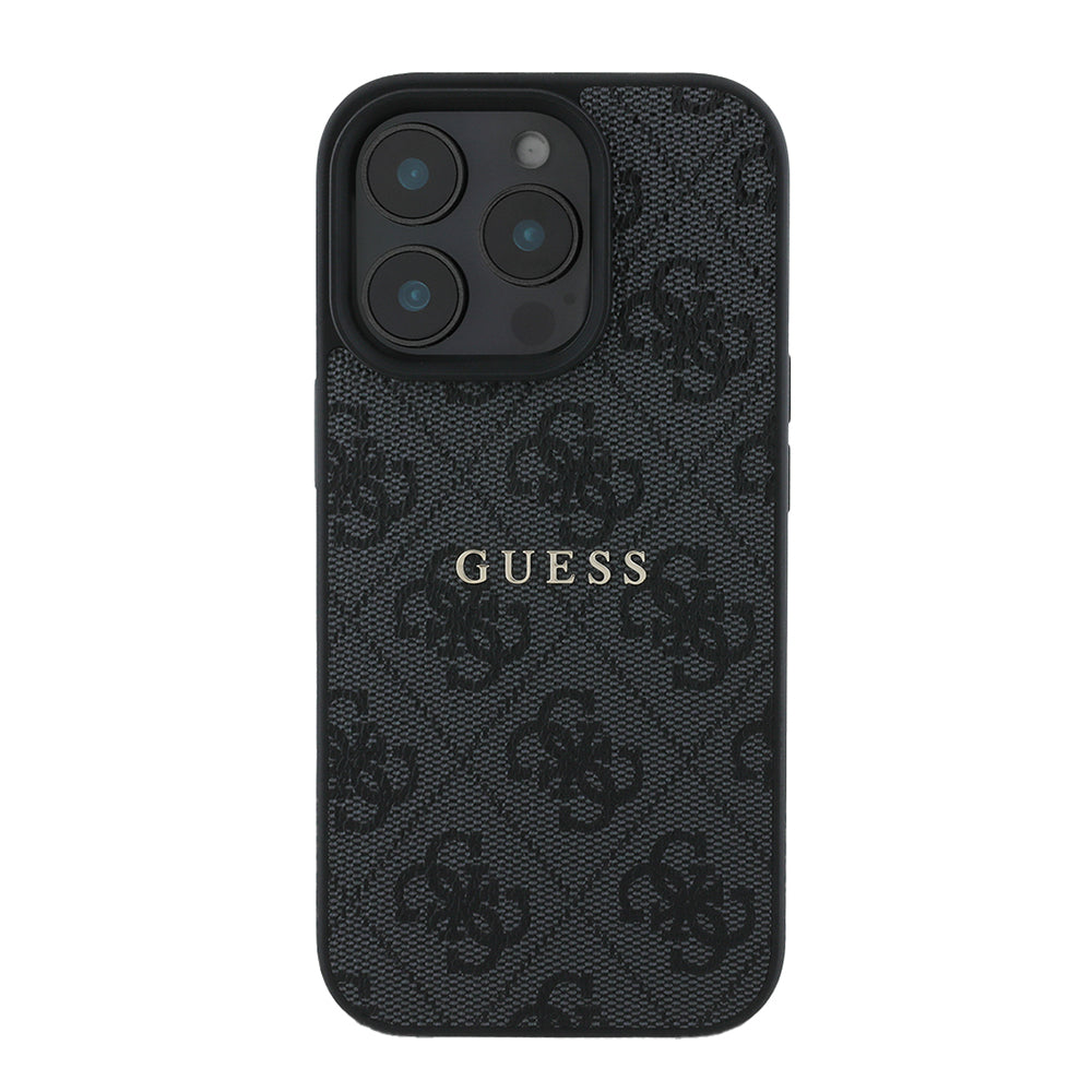 Apple iPhone 14 Pro Max Kılıf Guess Orjinal Lisanslı M-safe Şarj Özellikli 4G Desen Yazı Logolu Kapak Siyah