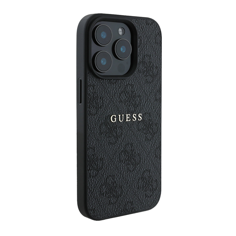 Apple iPhone 14 Pro Max Kılıf Guess Orjinal Lisanslı M-safe Şarj Özellikli 4G Desen Yazı Logolu Kapak Siyah