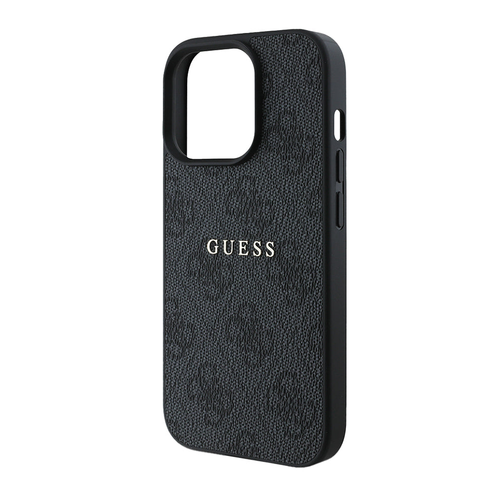 Apple iPhone 14 Pro Max Kılıf Guess Orjinal Lisanslı M-safe Şarj Özellikli 4G Desen Yazı Logolu Kapak Siyah