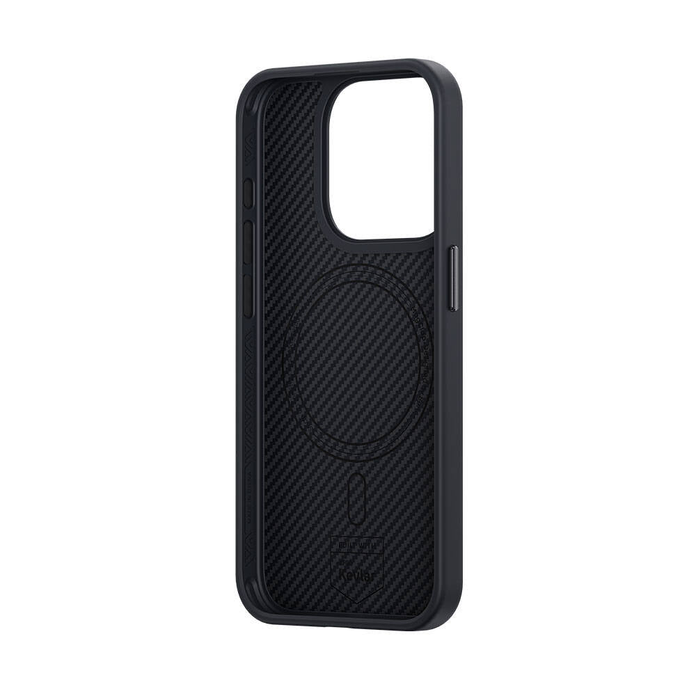 Apple iPhone 14 Pro Max Kılıf Karbon Fiber M-safe Şarj Özellikli Benks Hybrid ArmorPro 600D Kevlar Kapak Siyah