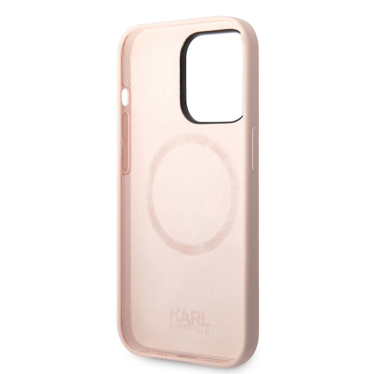 Apple iPhone 14 Pro Max Kılıf Karl Lagerfeld M-safe Şarj Özellikli Silikon K&C Dizayn Kapak Pembe Açık