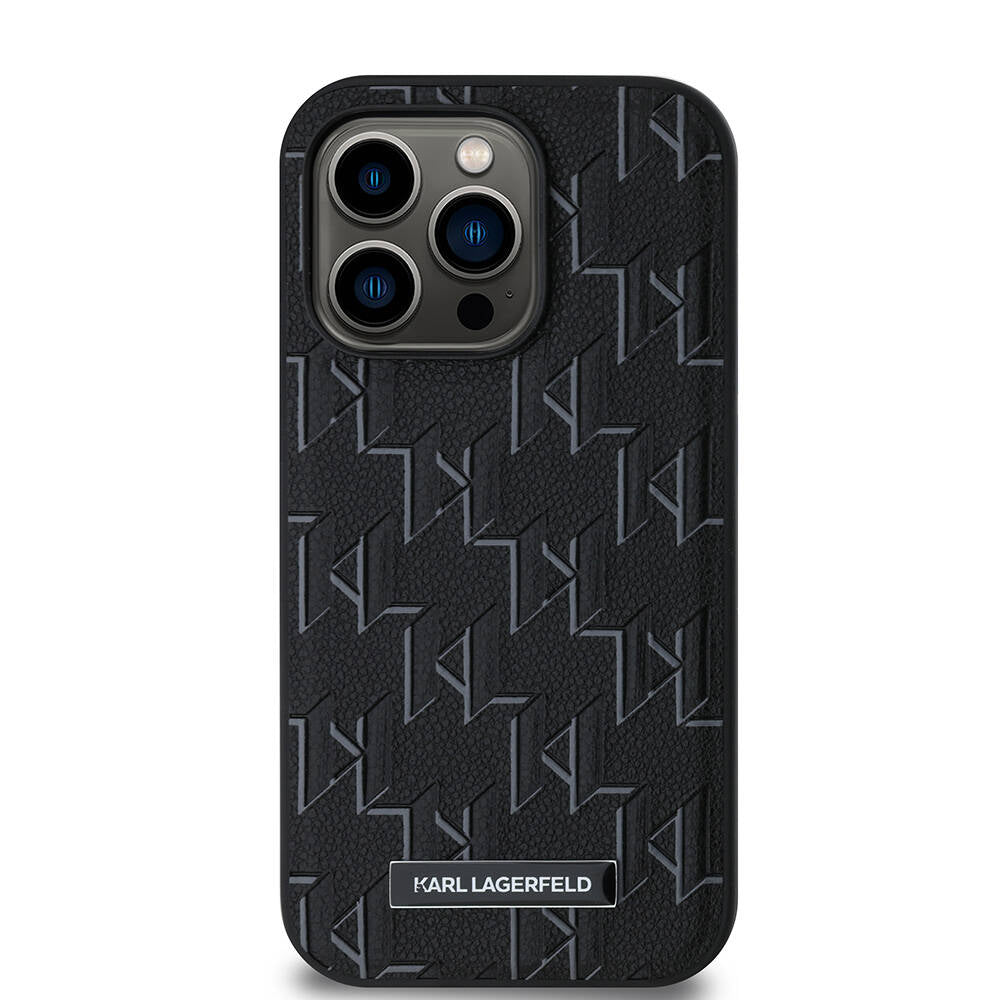Apple iPhone 14 Pro Max Kılıf Karl Lagerfeld Orjinal Lisanslı M-safe Şarj Özellikli KL Yazılı Hot Stamp Kapak Siyah