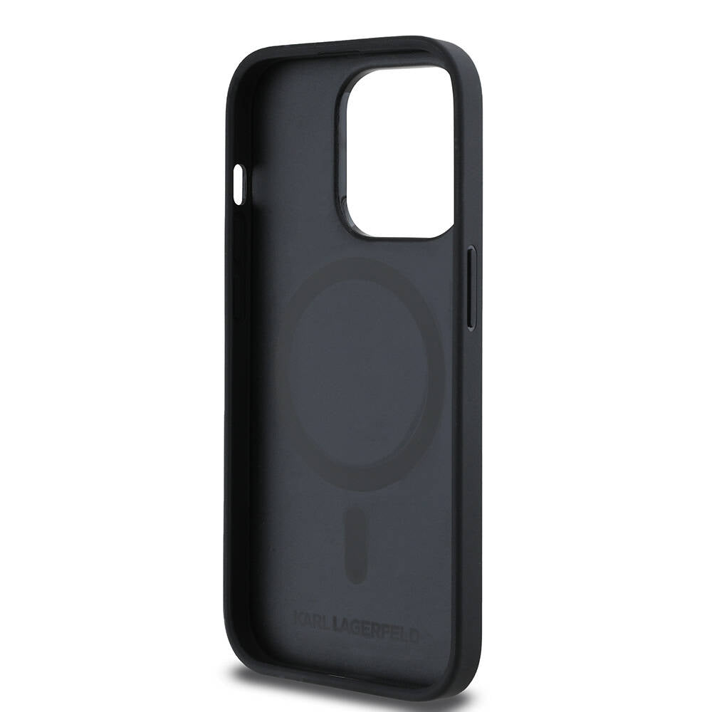 Apple iPhone 14 Pro Max Kılıf Karl Lagerfeld Orjinal Lisanslı M-safe Şarj Özellikli KL Yazılı Hot Stamp Kapak Siyah