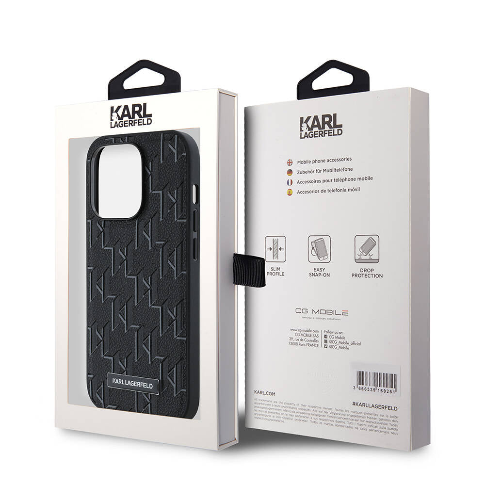 Apple iPhone 14 Pro Max Kılıf Karl Lagerfeld Orjinal Lisanslı M-safe Şarj Özellikli KL Yazılı Hot Stamp Kapak Siyah