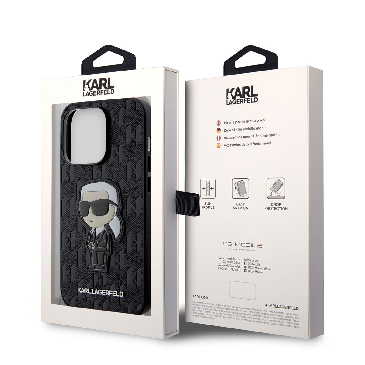 Apple iPhone 14 Pro Max Kılıf Karl Lagerfeld Saffiano Deri Karl Dizayn Kapak Siyah