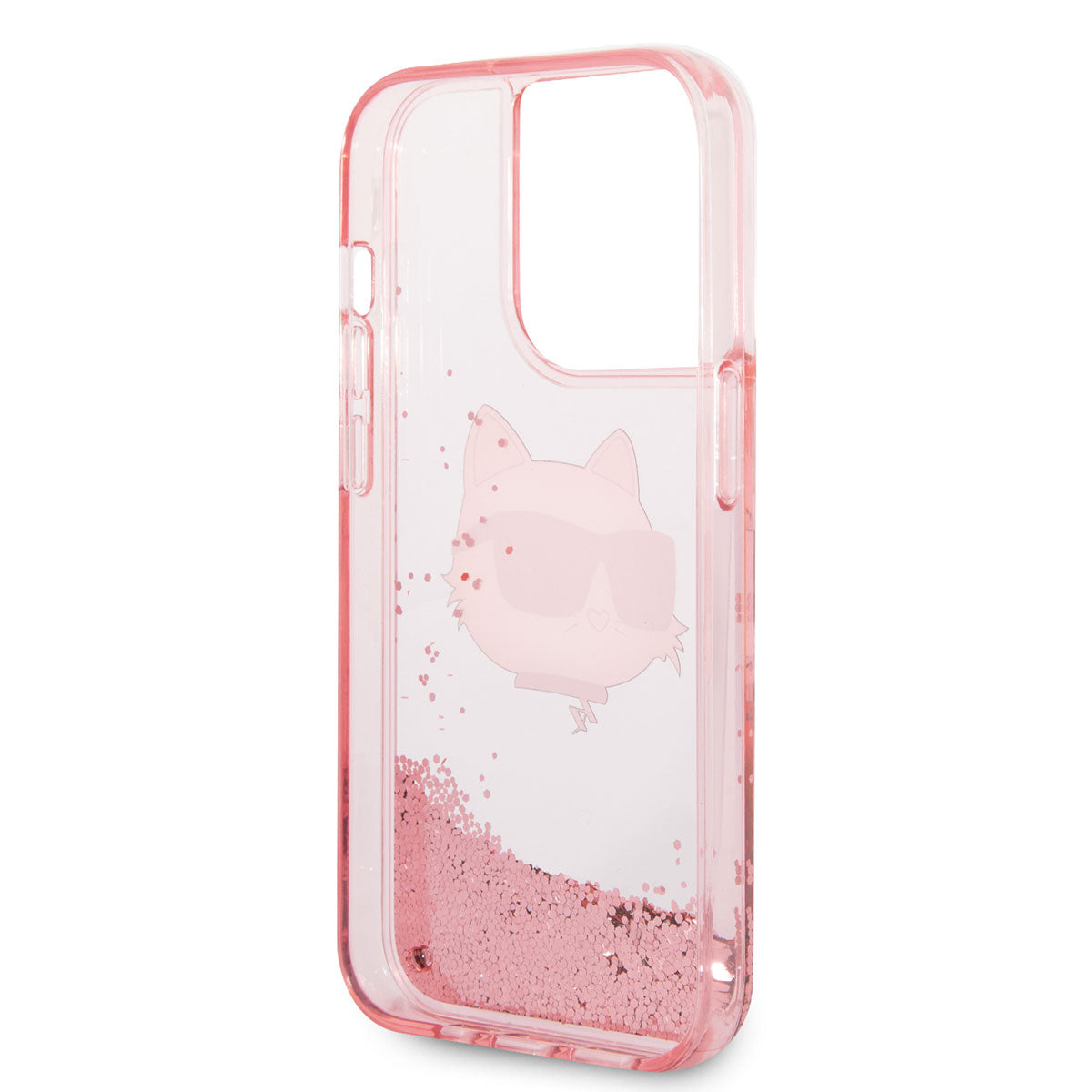 Apple iPhone 14 Pro Max Kılıf Karl Lagerfeld Sıvılı Simli Choupette Head Dizayn Kapak Gümüş