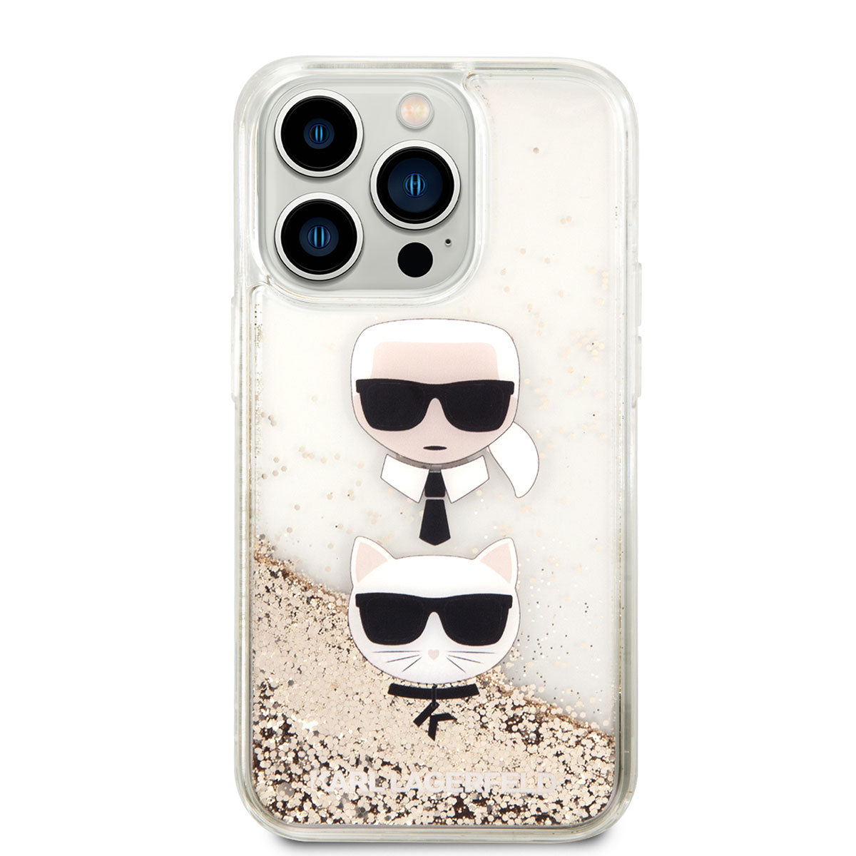 Apple iPhone 14 Pro Max Kılıf Karl Lagerfeld Sıvılı Simli K&C Head Dizayn Kapak Gümüş