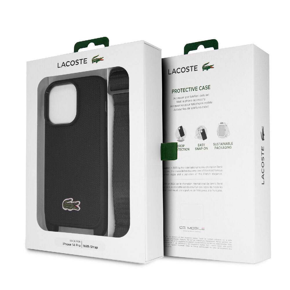 Apple iPhone 14 Pro Max Kılıf Lacoste Orjinal Lisanslı PU Pike Desenli Arka Yüzey Askılı İkonik Timsah Dokuma Logolu Kapak Yeşil