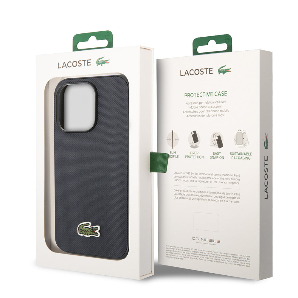 Apple iPhone 14 Pro Max Kılıf Lacoste Orjinal Lisanslı PU Pike Desenli Arka Yüzey İkonik Timsah Dokuma Logolu Kapak Kırmızı
