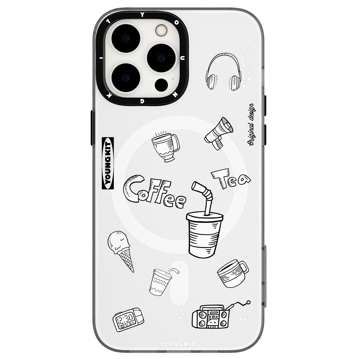 Apple iPhone 14 Pro Max Kılıf M-safe Şarj Özellikli Desenli Youngkit Plaything Serisi Kapak Beyaz