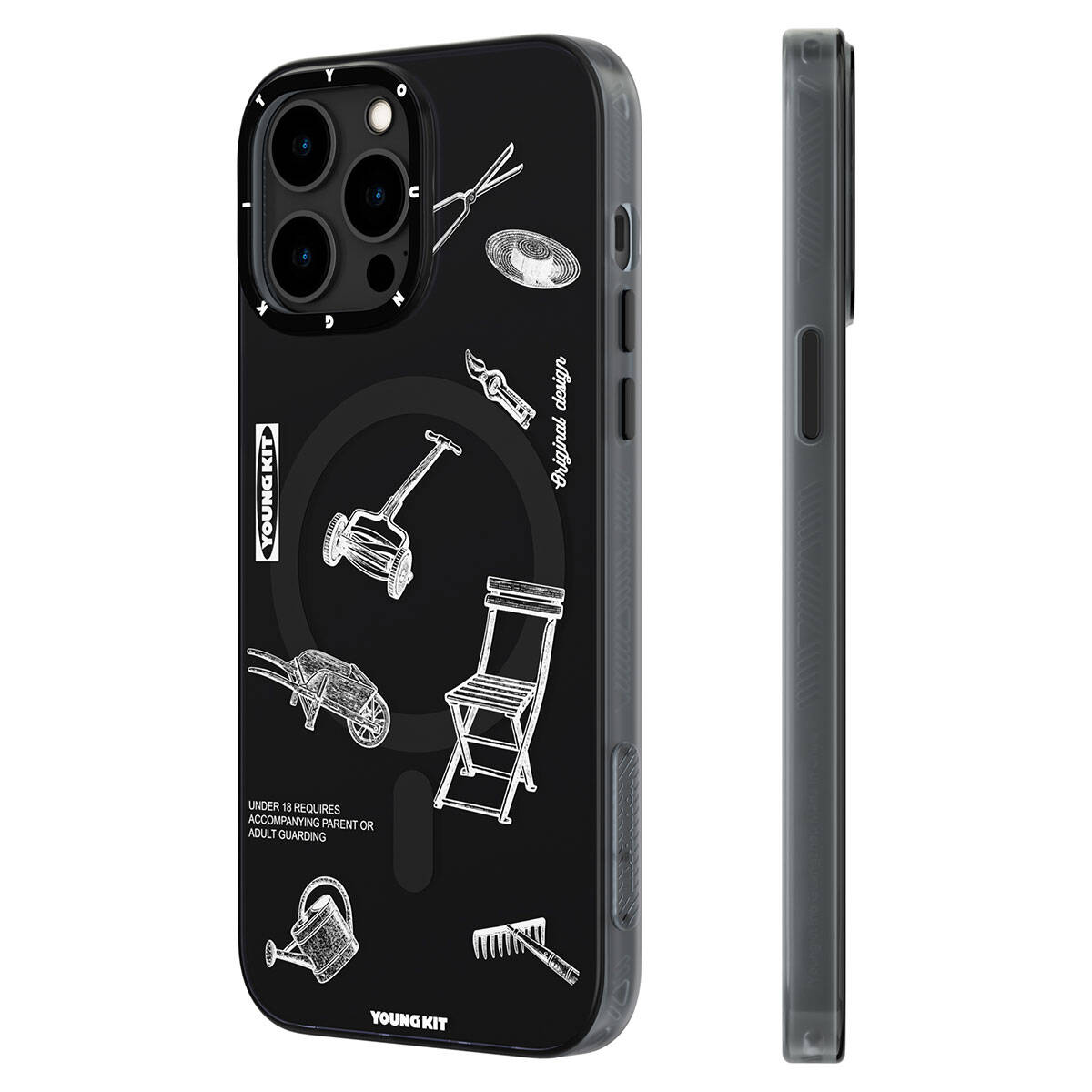 Apple iPhone 14 Pro Max Kılıf M-safe Şarj Özellikli Desenli Youngkit Plaything Serisi Kapak Siyah