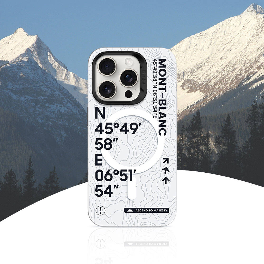 Apple iPhone 14 Pro Max Kılıf M-safe Şarj Özellikli Koordinat Yazı Desenli Benks Summit Serisi Kapak Beyaz