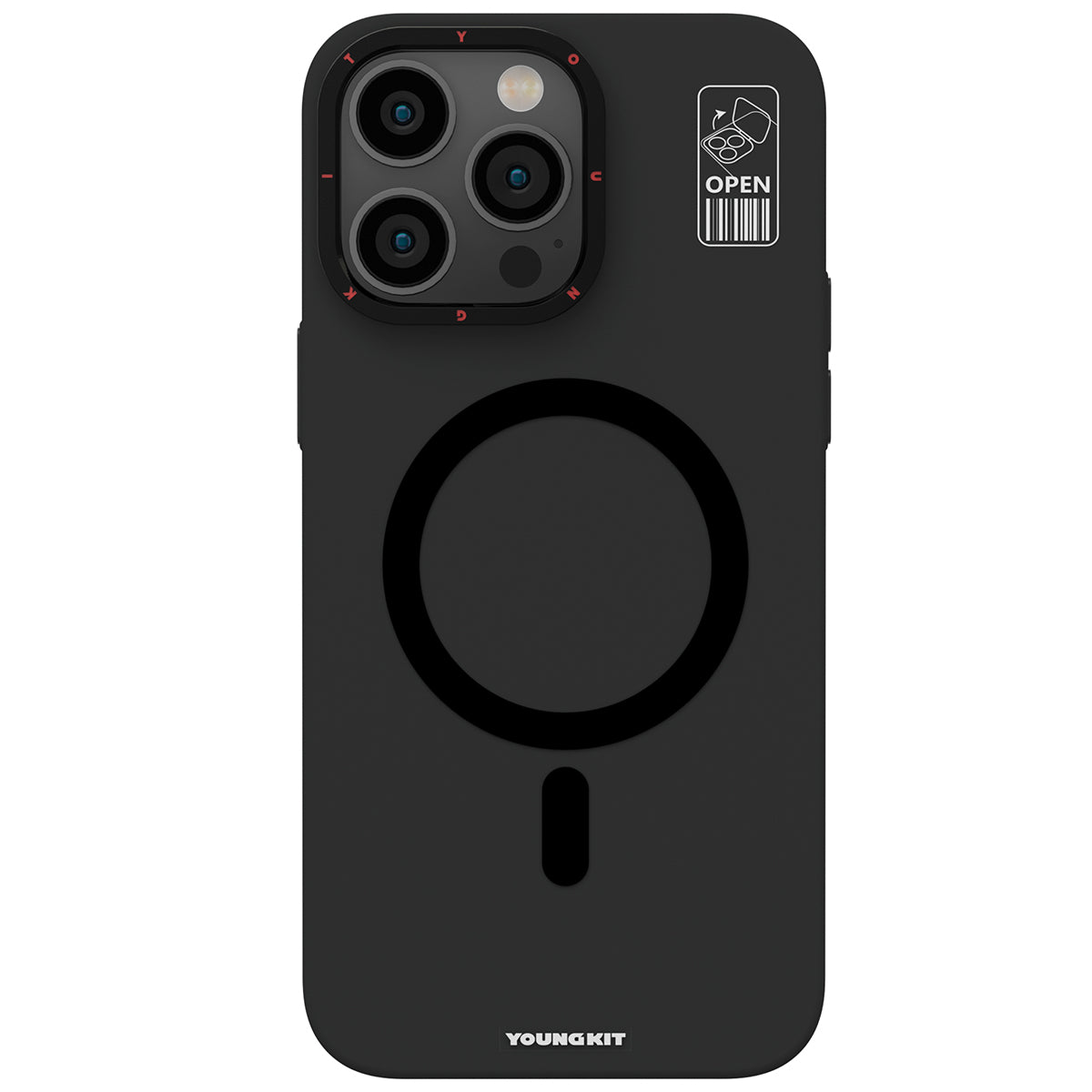 Apple iPhone 14 Pro Max Kılıf M-safe Şarj Özellikli Standlı YoungKit Hermit Bracket Serisi Kapak Siyah