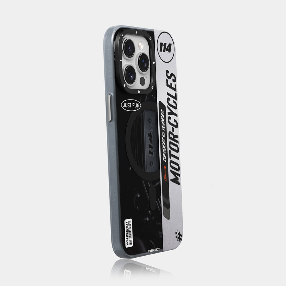 Apple iPhone 14 Pro Max Kılıf M-safe Şarj Özellikli Youngkit Motorcycle Legend Serisi Kapak Siyah