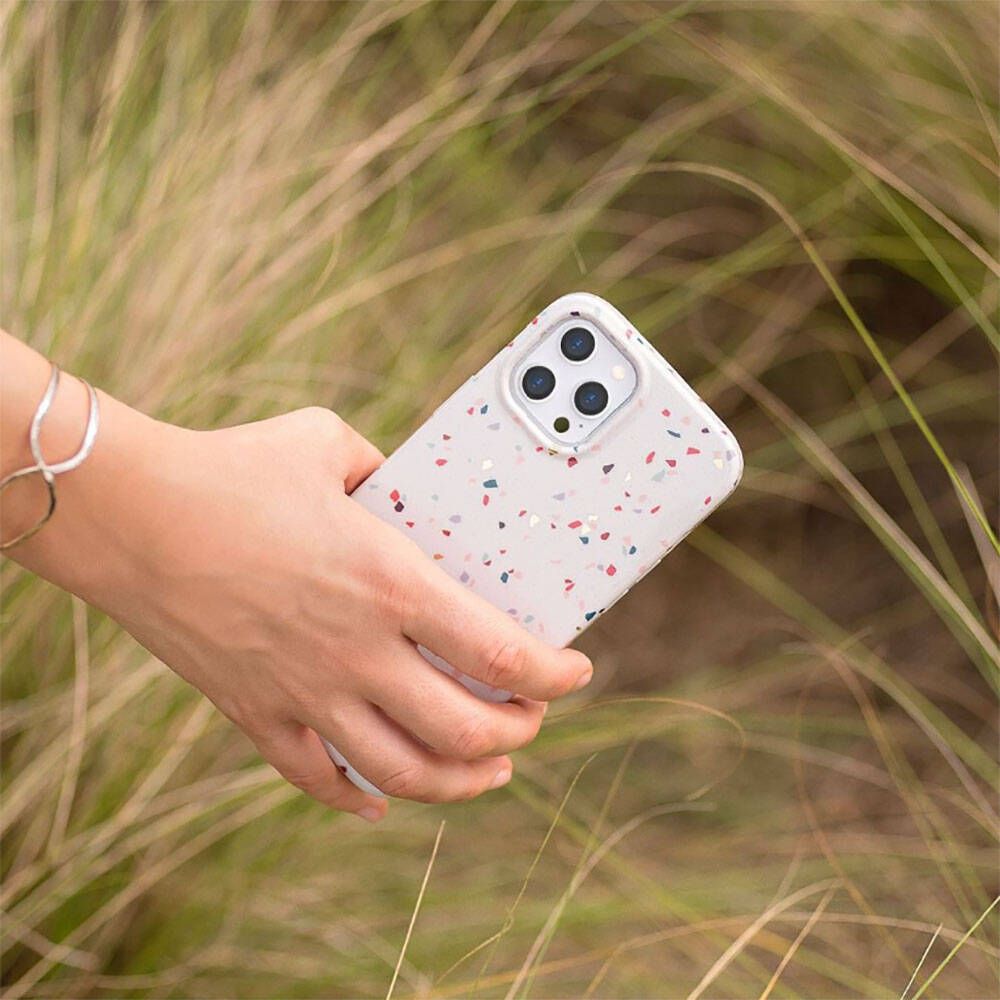 Apple iPhone 14 Pro Max Kılıf Mozaik Desenli Coehl Terrazzo Kapak Gri