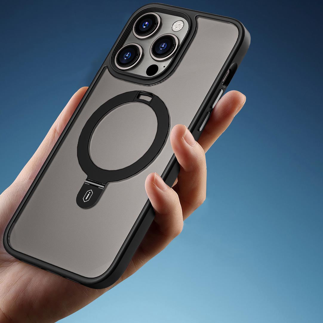 Apple iPhone 14 Pro Max Kılıf Wiwu ZMM-010 M-safe Şarj Özellikli Parmak İzi Bırakmayan Mat Transparan Standlı Kapak Derin Mor