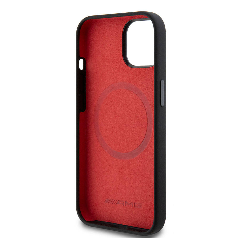 Apple iPhone 15 Kılıf AMG Orjinal Lisanslı M-safe Şarj Özellikli Silikon Kırmızı Çizgili Kapak Siyah