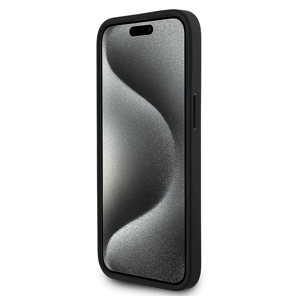 Apple iPhone 15 Kılıf Aston Martin Orjinal Lisanslı Victory Dizayn PU Deri Metal Logolu Kapak Siyah
