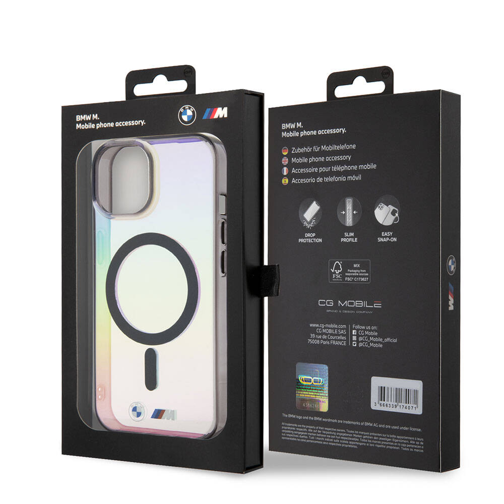 Apple iPhone 15 Kılıf BMW M-safe Şarj Özellikli Transparan Renk Geçişli Iridescent Orjinal Lisanslı Kapak Karışık