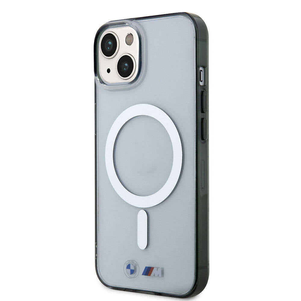 Apple iPhone 15 Kılıf BMW M-safe Şarj Özellikli Transparan Silver Ring Orjinal Lisanslı Kapak Renksiz