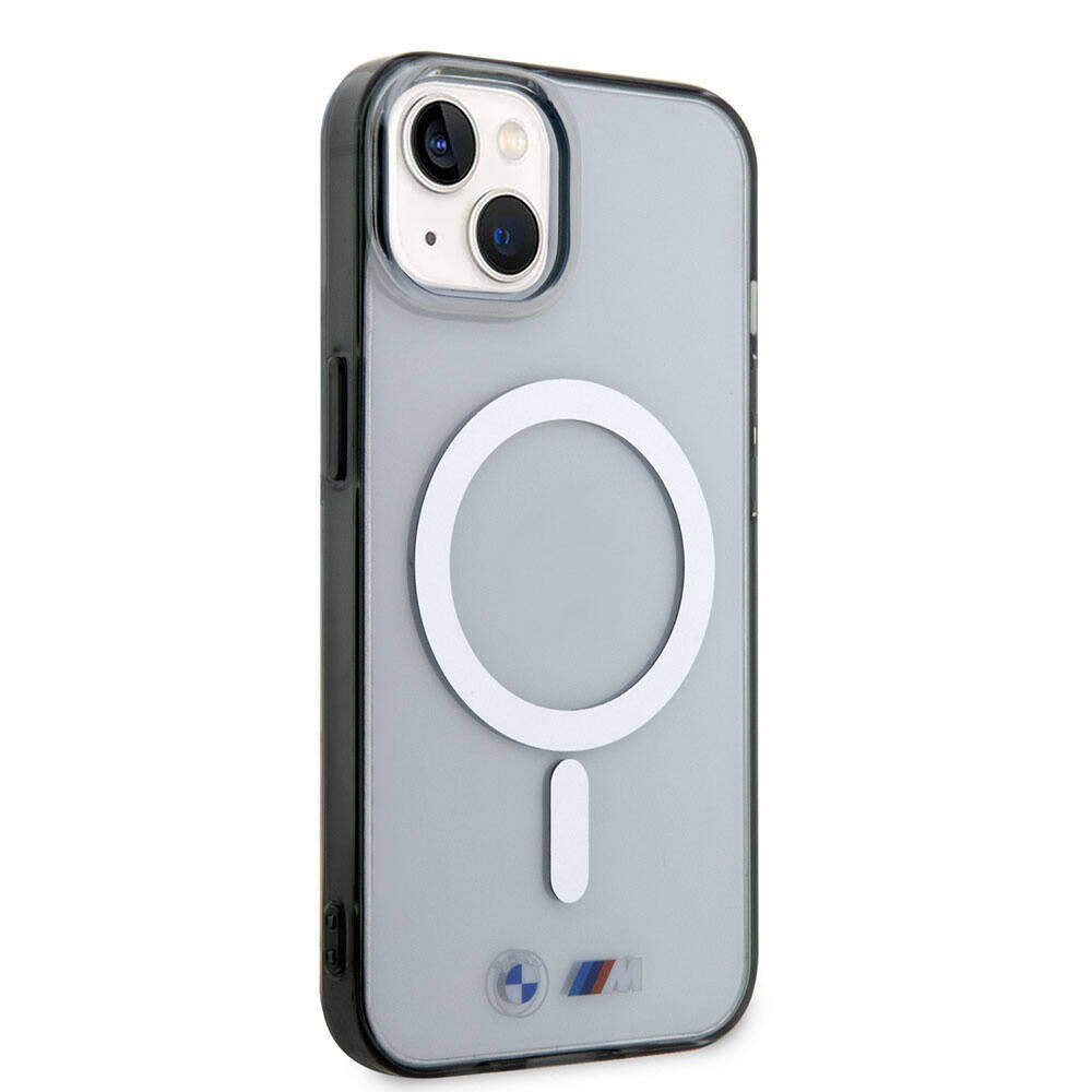 Apple iPhone 15 Kılıf BMW M-safe Şarj Özellikli Transparan Silver Ring Orjinal Lisanslı Kapak Renksiz