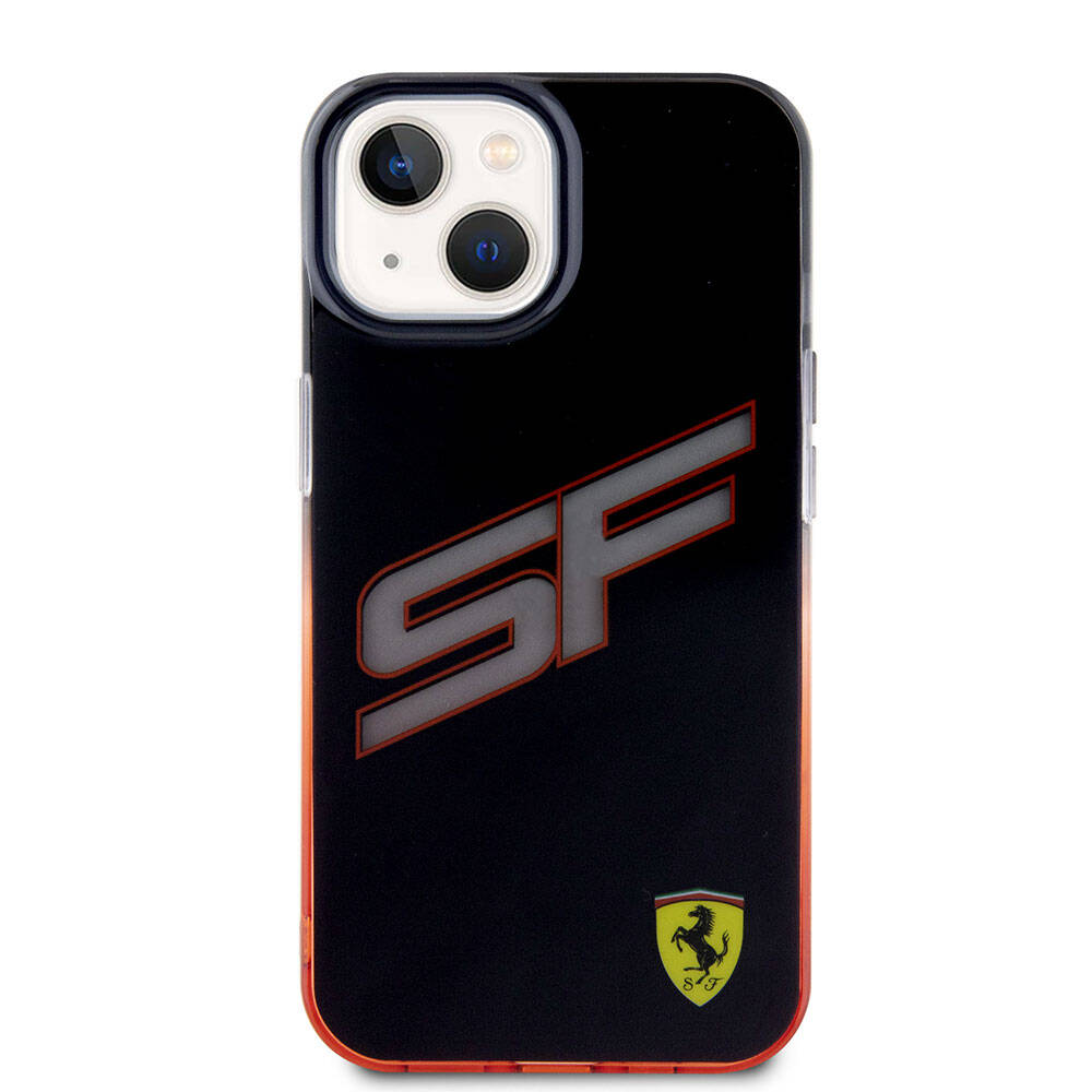 Apple iPhone 15 Kılıf Ferrari Orjinal Lisanslı Transparan SF Yazılı Kenarları Renk Geçişli Kapak Siyah