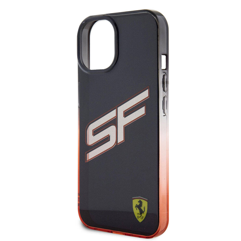 Apple iPhone 15 Kılıf Ferrari Orjinal Lisanslı Transparan SF Yazılı Kenarları Renk Geçişli Kapak Siyah