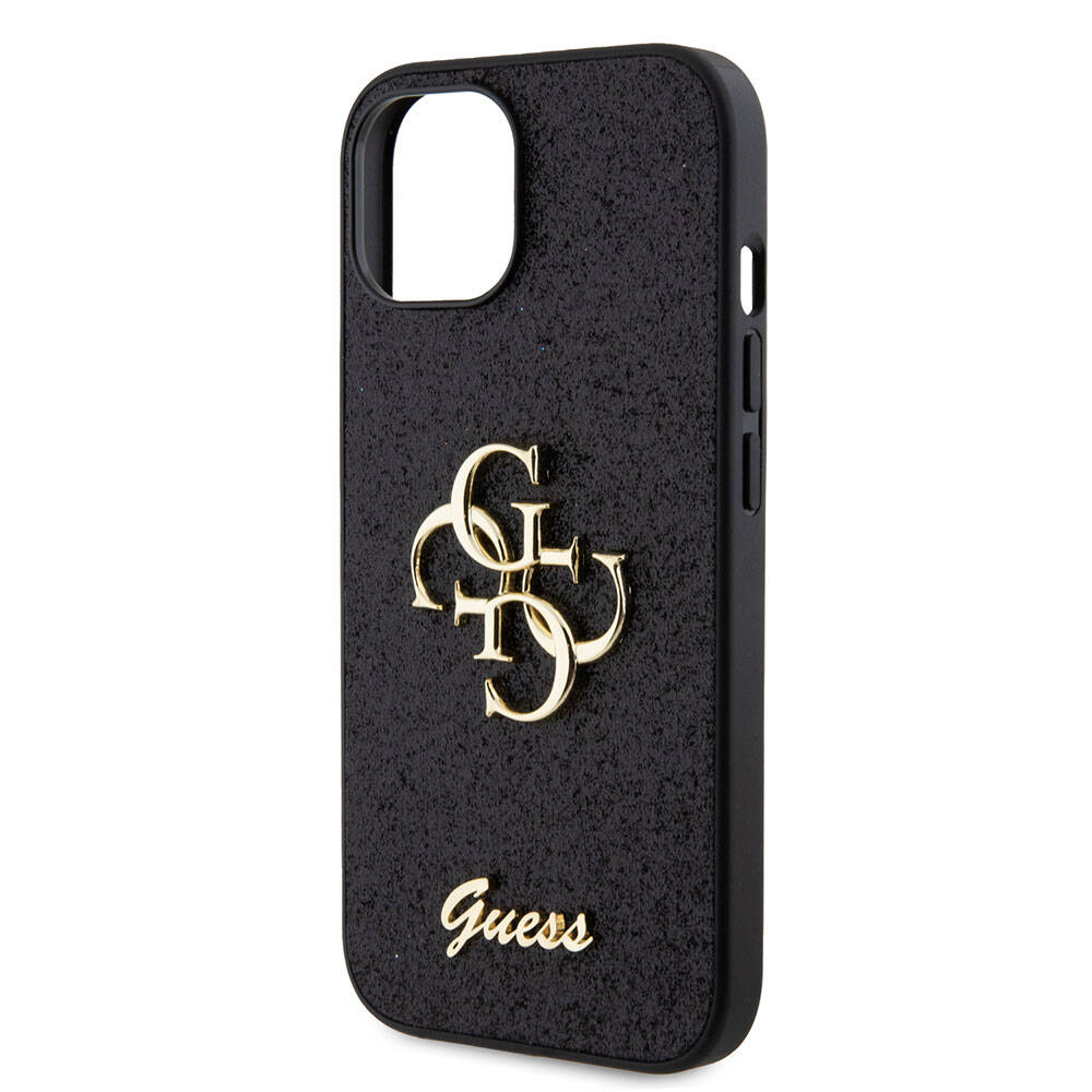 Apple iPhone 15 Kılıf Guess Orjinal Lisanslı 4G Büyük Metal Logolu Glitter Kapak Gold