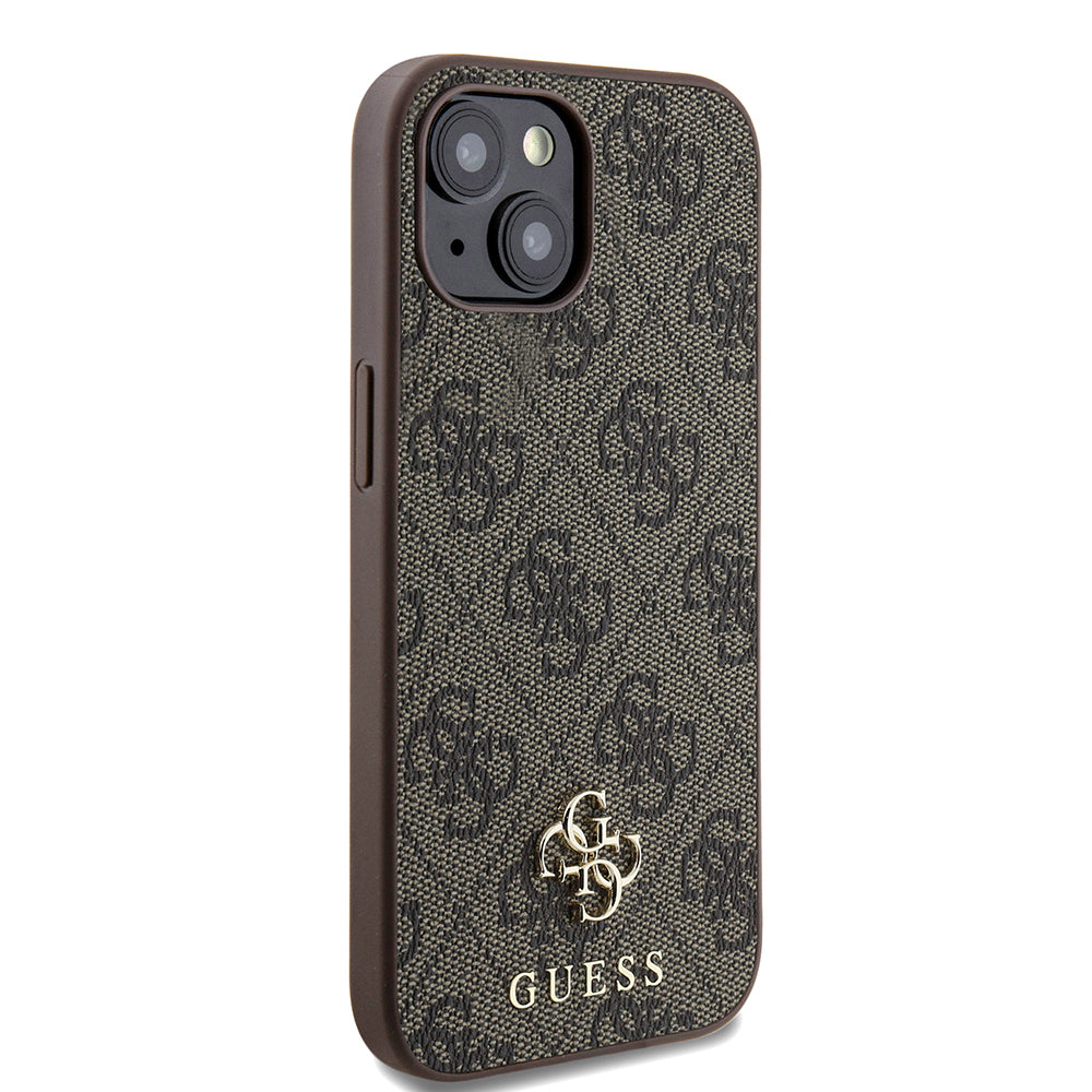Apple iPhone 15 Kılıf Guess Orjinal Lisanslı M-safe Şarj Özellikli Small 4G Classic Kapak Kahverengi