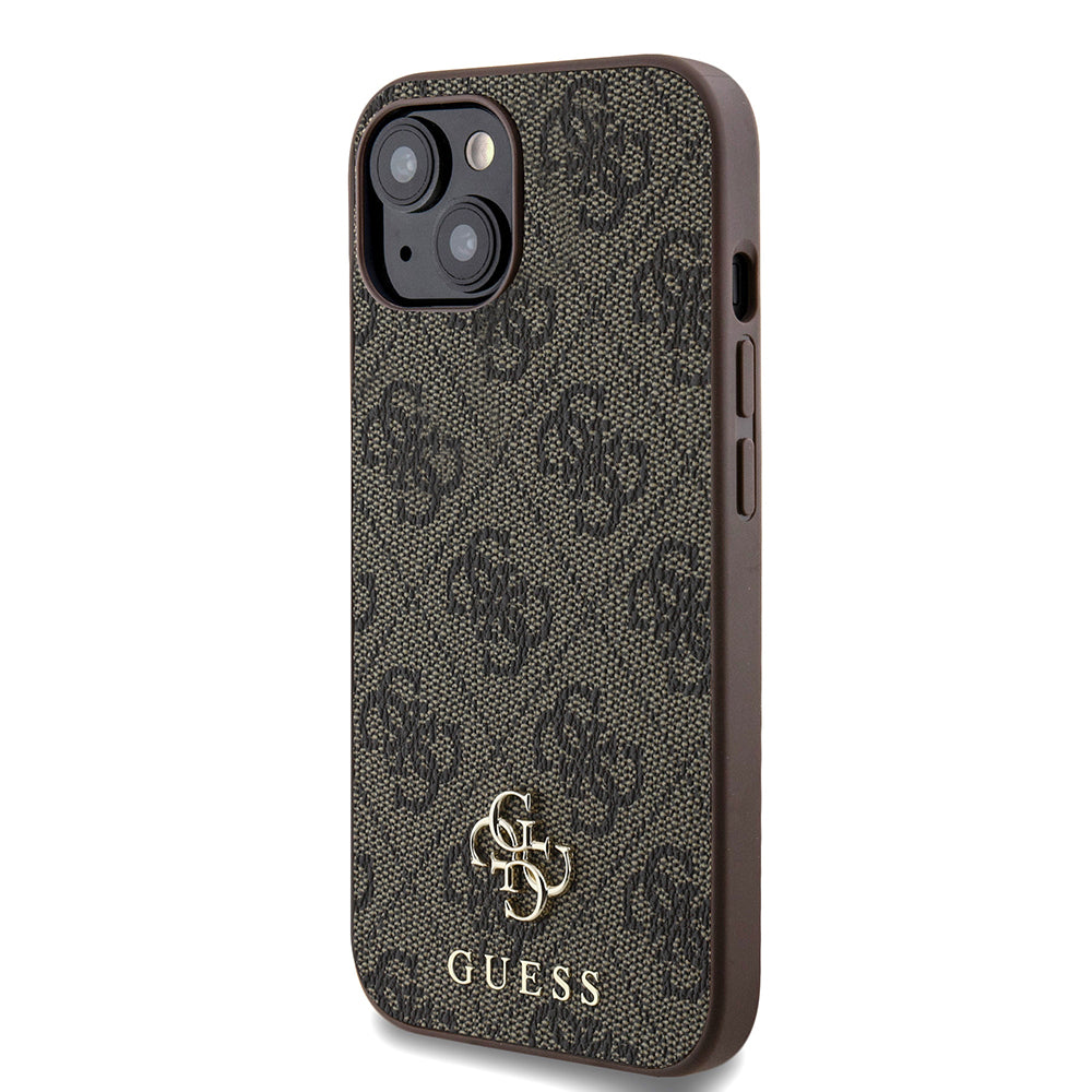 Apple iPhone 15 Kılıf Guess Orjinal Lisanslı M-safe Şarj Özellikli Small 4G Classic Kapak Kahverengi