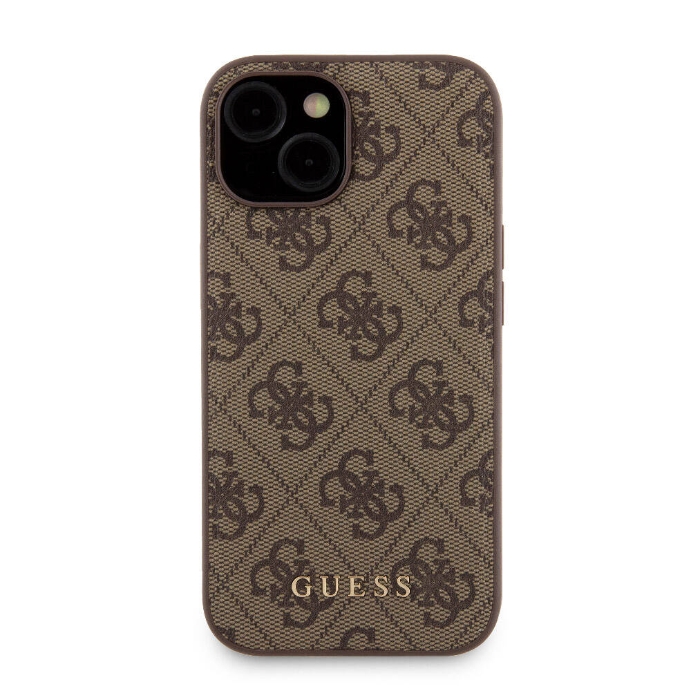 Apple iPhone 15 Kılıf Guess Orjinal Lisanslı M-safe Şarj Özellikli Yazı Logolu 4G Desenli Kapak + Powerbank 5000mAh 2in1 Set Siyah