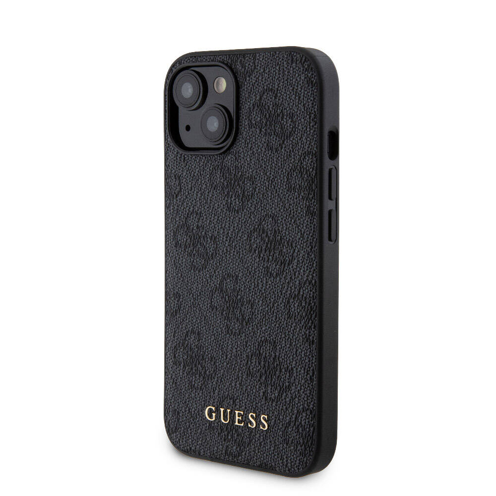 Apple iPhone 15 Kılıf Guess Orjinal Lisanslı M-safe Şarj Özellikli Yazı Logolu 4G Desenli Kapak + Powerbank 5000mAh 2in1 Set Siyah