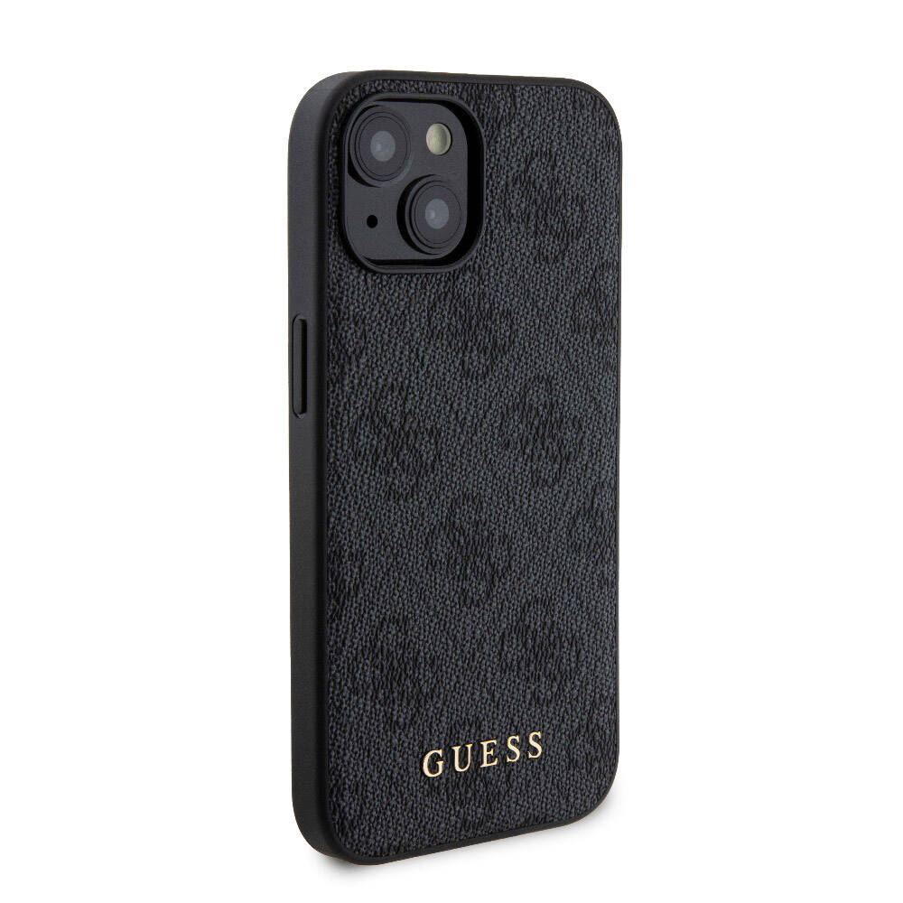 Apple iPhone 15 Kılıf Guess Orjinal Lisanslı M-safe Şarj Özellikli Yazı Logolu 4G Desenli Kapak + Powerbank 5000mAh 2in1 Set Siyah