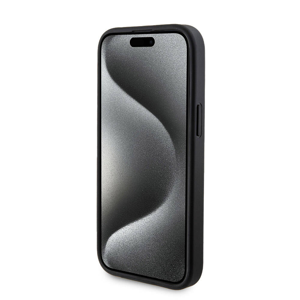 Apple iPhone 15 Kılıf Guess Orjinal Lisanslı M-safe Şarj Özellikli Yazı Logolu 4G Desenli Kapak + Powerbank 5000mAh 2in1 Set Siyah
